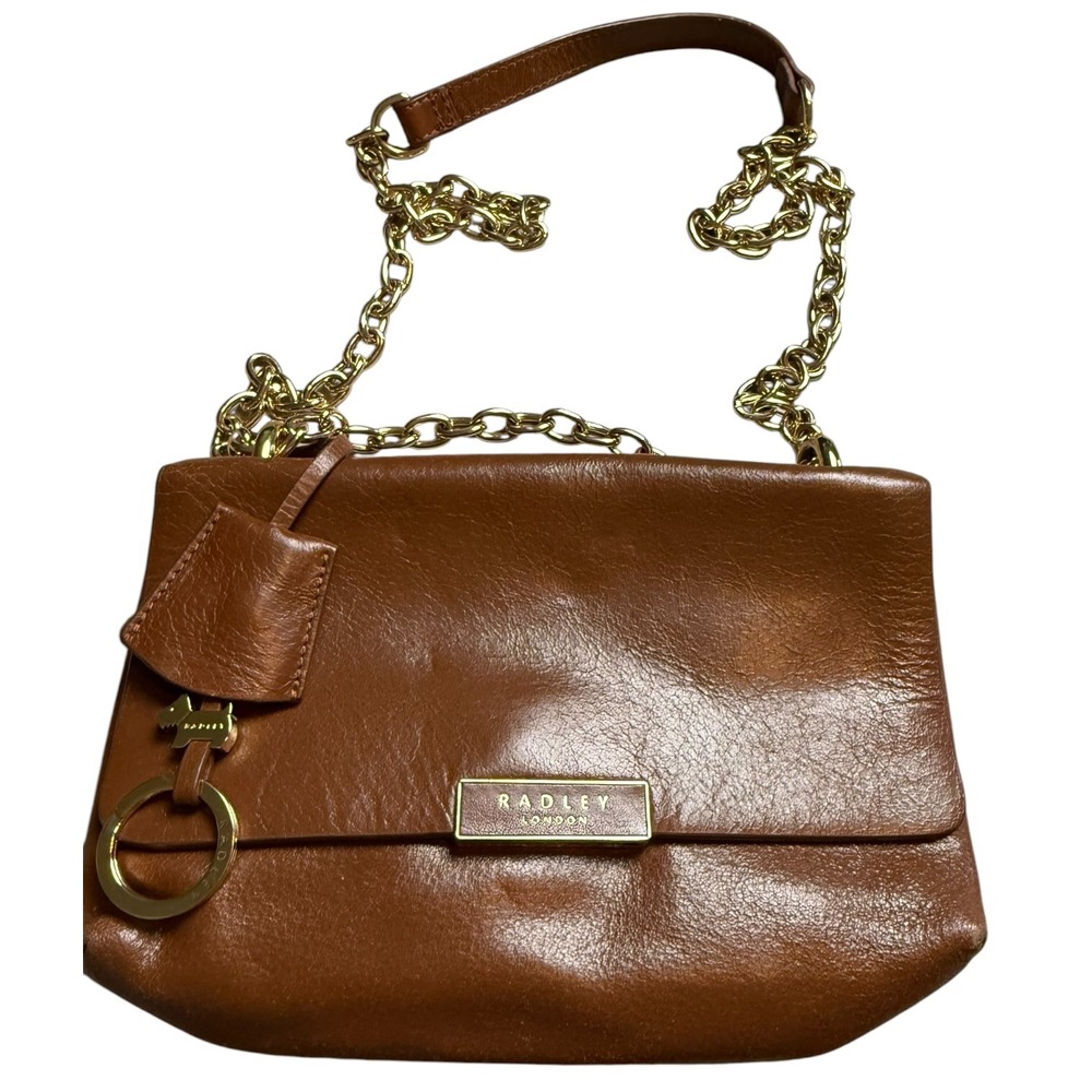 Radley London Tan Bovine Leather Crossbody Bag Gold Chain Strap Brown